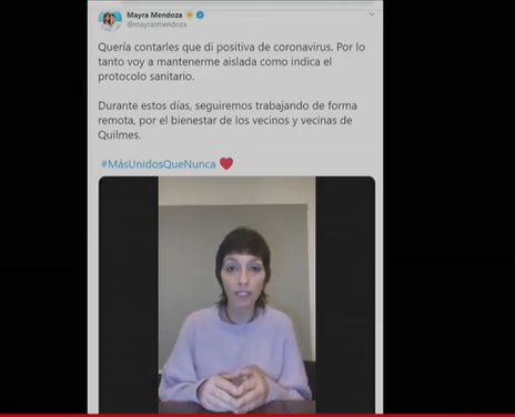 Mayra Mendoza, intendenta de Quilmes, dio positivo de coronavirus
